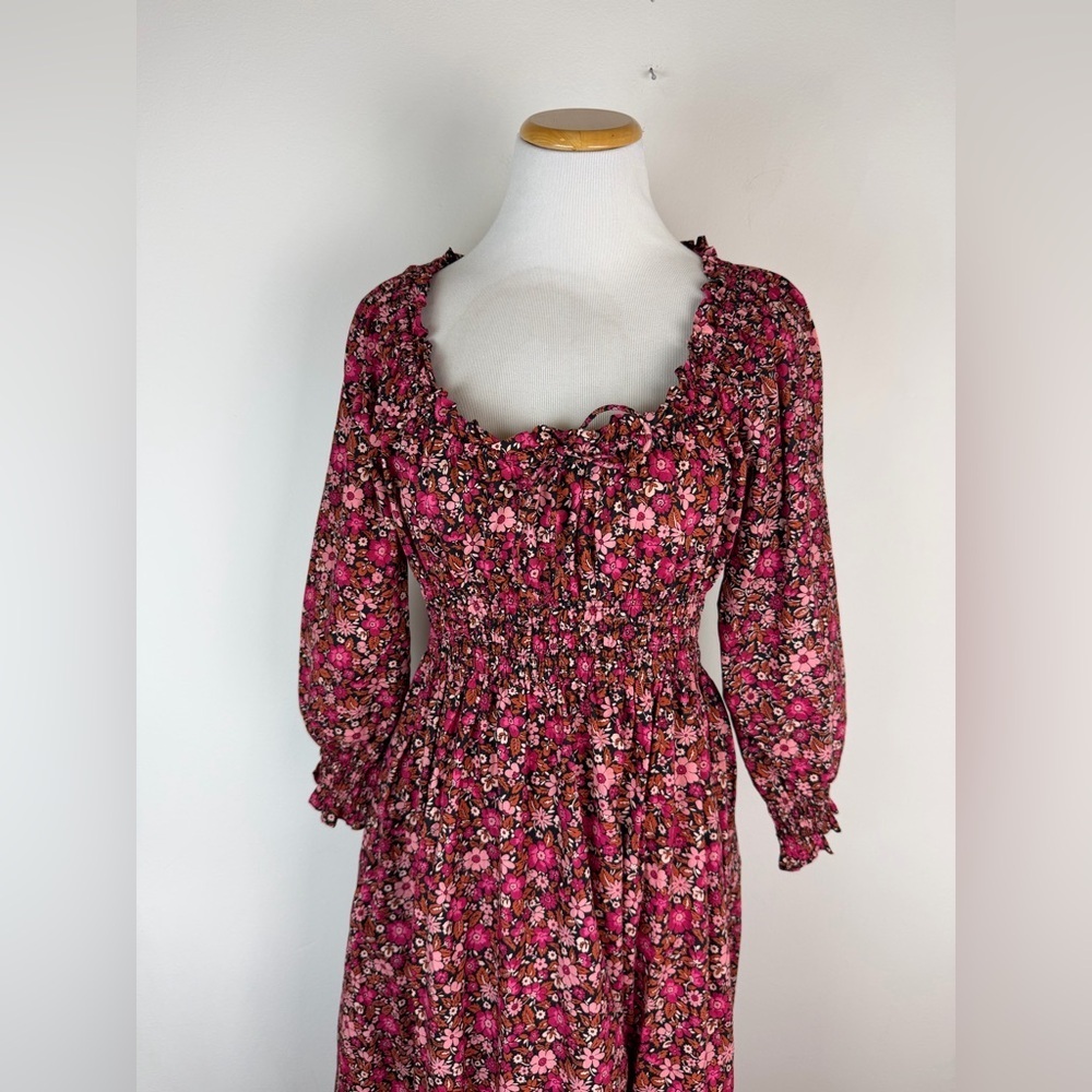 Tuckernuck Pink City Prints Floral Long Sleeve Midi Dress 100% Cotton Size M - Picture 2 of 7